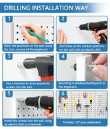 COLCUT Pegboard Organization System for Wall, 3 Pack Metal Pegboard (12x24 Inch) with 58 Hooks, Perfect for Home Office, Kitchen, Craft Room, Living Area and Indoor Porch,White COLCUT