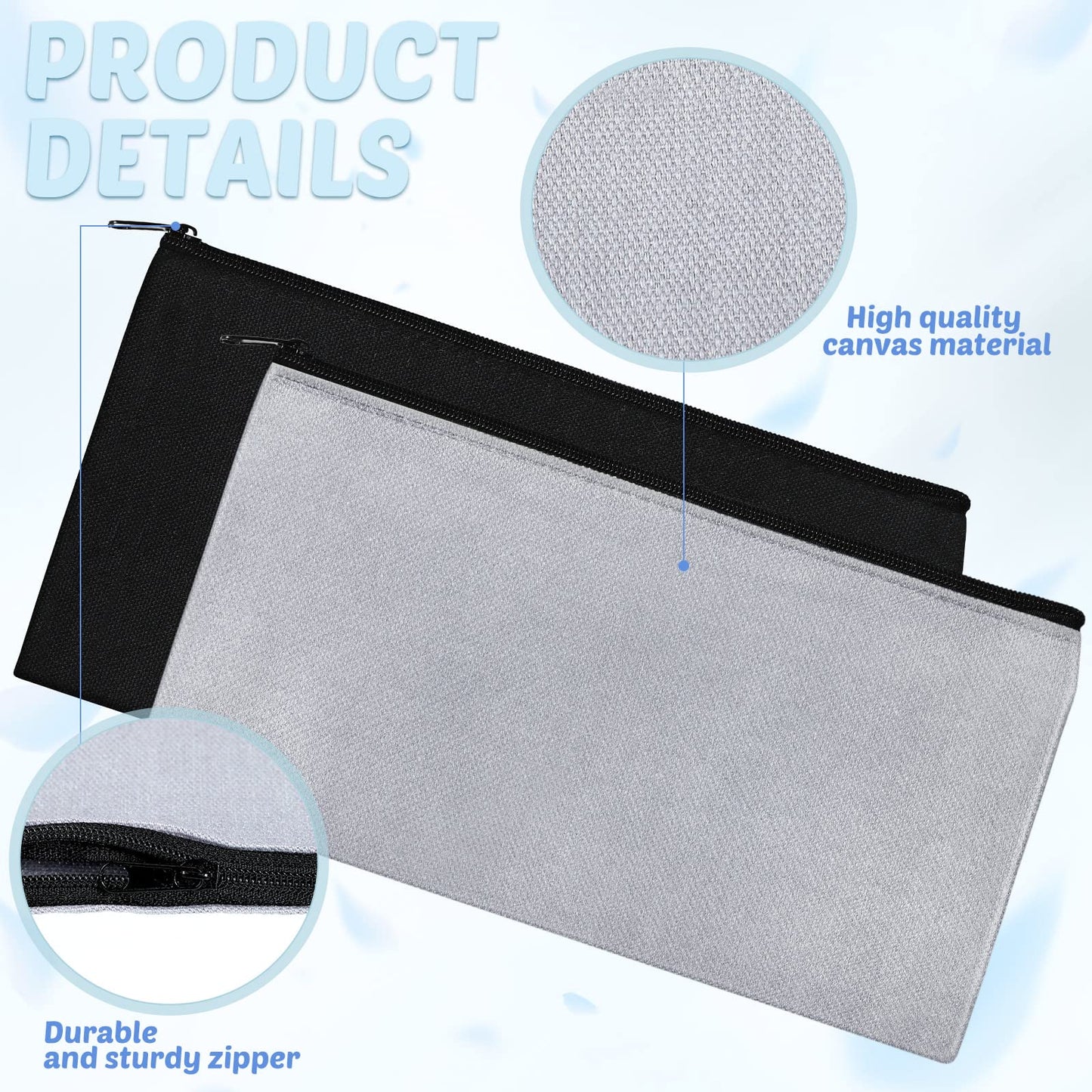 99 Pack Blank Canvas Bag Bulk DIY Craft Canvas Zipper Pouch Sublimation Blanks Canvas Makeup Bag Canvas Pouch Pencil Bag Cosmetic Travel Toiletry Storage Zipper Bag 8.3 x 5 Inch(Gray, Black, White)