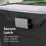 IRIS USA File Box with Lid File Organizer for Letter File w/ Organizer-Lid, Plastic Mobile Filing Organizer, Water Resistant Document Box, Portable File Box with Handle, Secure Buckle, Lockable, Black IRIS
