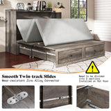 AMERLIFE Queen Murphy Bed with Storage & Charging Station, Farmhouse Murphy Cabinet with Foldable Panel, Noisy Free, for Living Room, Guest Bedroom, Office, Rustic Gray AMERLIFE