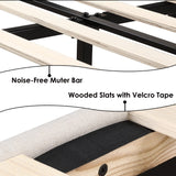 HOSTACK King Size Bed Frame, Linen Fabric Upholstered Platform with Adjustable Headboard, Diamond Tufted Mattress Foundation with Wood Slats, Easy Assembly, No Box Spring Needed, Beige HOSTACK