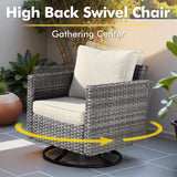 CAODOC 11 Piece Outdoor Patio Furniture Set with 53" Fire Pit Table, Wicker Sectional Conversation Set Whit Swivel Chairs,Modern Outside Sofa for Balcony Backyard(Beige) CAODOC