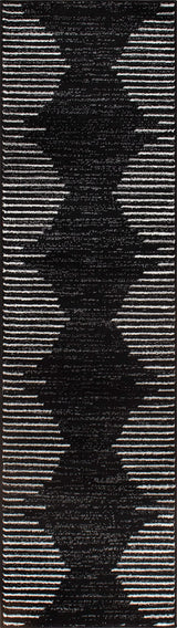 Rugshop Bohemian Stripe Stain Resistant High Traffic Living Room Kitchen Bedroom Dining Home Office Runner Rug 2'x7' Black Rugshop