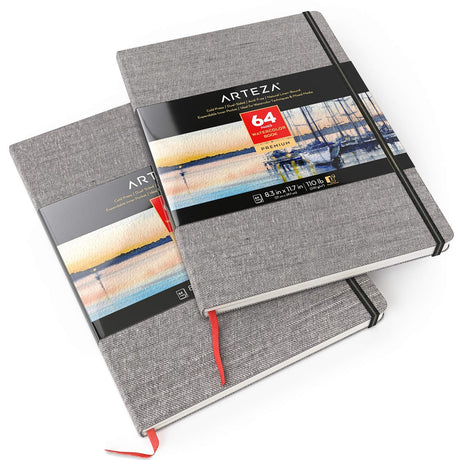ARTEZA Watercolor Book, Pack of 2, 64 Pages Each, 8.3x11.7 Inches Watercolor Journal, 110lb/230gsm Water Color Book ARTEZA
