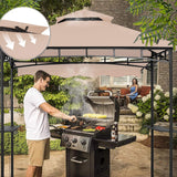 CHARMELEON Double Tiered Grill Gazebo 5x8, Outdoor BBQ Patio Canopy Tent with Stretchable Side Awning (Beige) CHARMELEON
