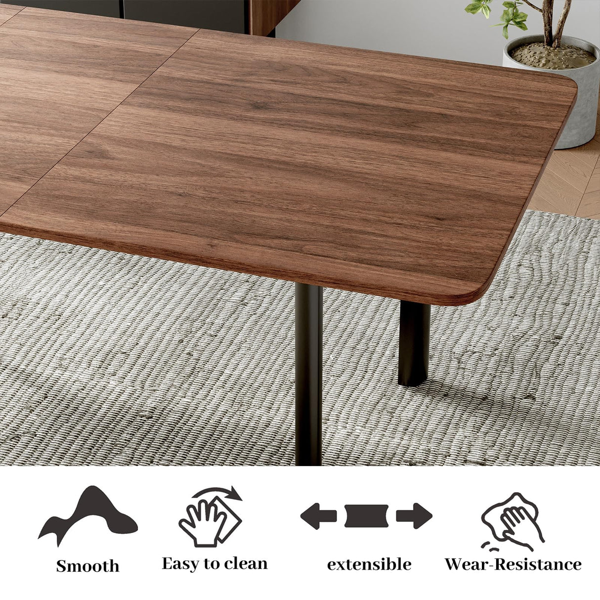 HIPIHOM 63"- 78.7" Extendable Dining Table Set for 6, Modern Kitchen Table with 6 Dining Chairs, Thickened Expandable Wooden Table with Metal Legs for Dining Room, Kitchen HIPIHOM