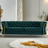 Tmsan 87.4" Velvet Sofa Couch, Mid-Century Modern Chesterfield Loveseat Classic Button Tufted 2 Seater Couch with Golden Legs for Living Room Office Bedroom (Emerald) Tmsan