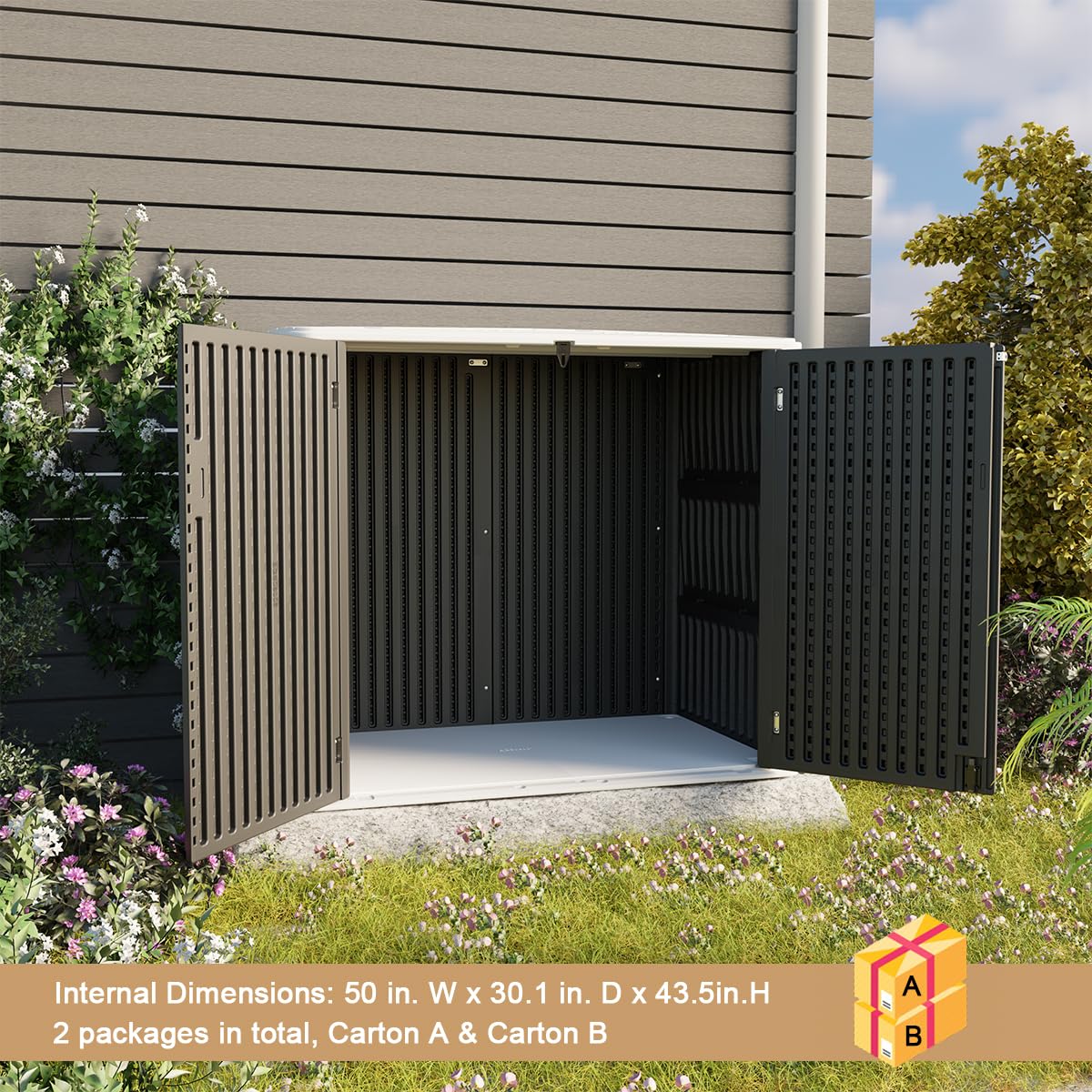 KINYING Larger Outdoor Storage Shed Weather Resistance, Resin Sheds & Outdoor Storage for Garden, Patios, Backyards, 48 Cu.Ft Tool Shed for Garbage Cans, Lawn Mower, Garden Tools,Black KINYING