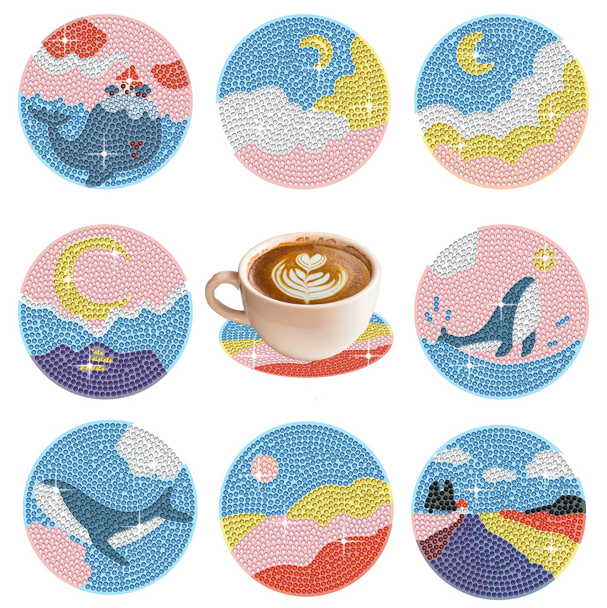 GLOYER 8 Pcs Diamond Painting Coasters,Ocean Whale Diamond Painting Kits Accessories for Beginners Adults and Kids for Home Decoration Gifts(3.94x3.94 inch) GLoyer