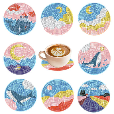 GLOYER 8 Pcs Diamond Painting Coasters,Ocean Whale Diamond Painting Kits Accessories for Beginners Adults and Kids for Home Decoration Gifts(3.94x3.94 inch)