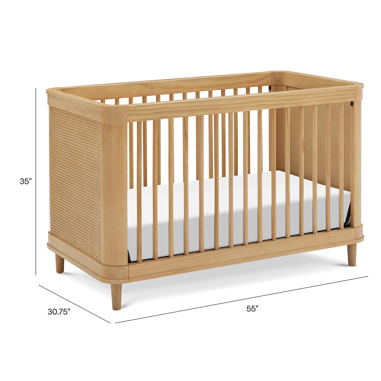 NAMESAKE Marin with Cane 3-in-1 Convertible Crib in Honey and Honey Cane, Greenguard Gold Certified NAMESAKE