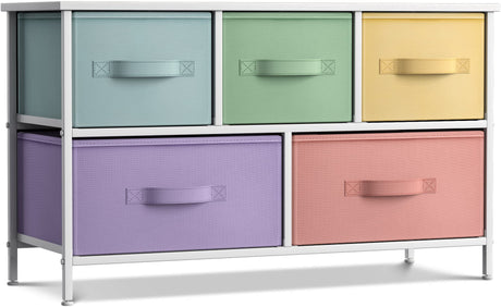 Sorbus Kids Dresser with 5 Drawers - Storage Chest Organizer Unit with Steel Frame, Wood Top, Easy Pull Fabric Bins - Long Wide TV Stand for Bedroom Furniture, Hallway, Closet & Office Organization Sorbus