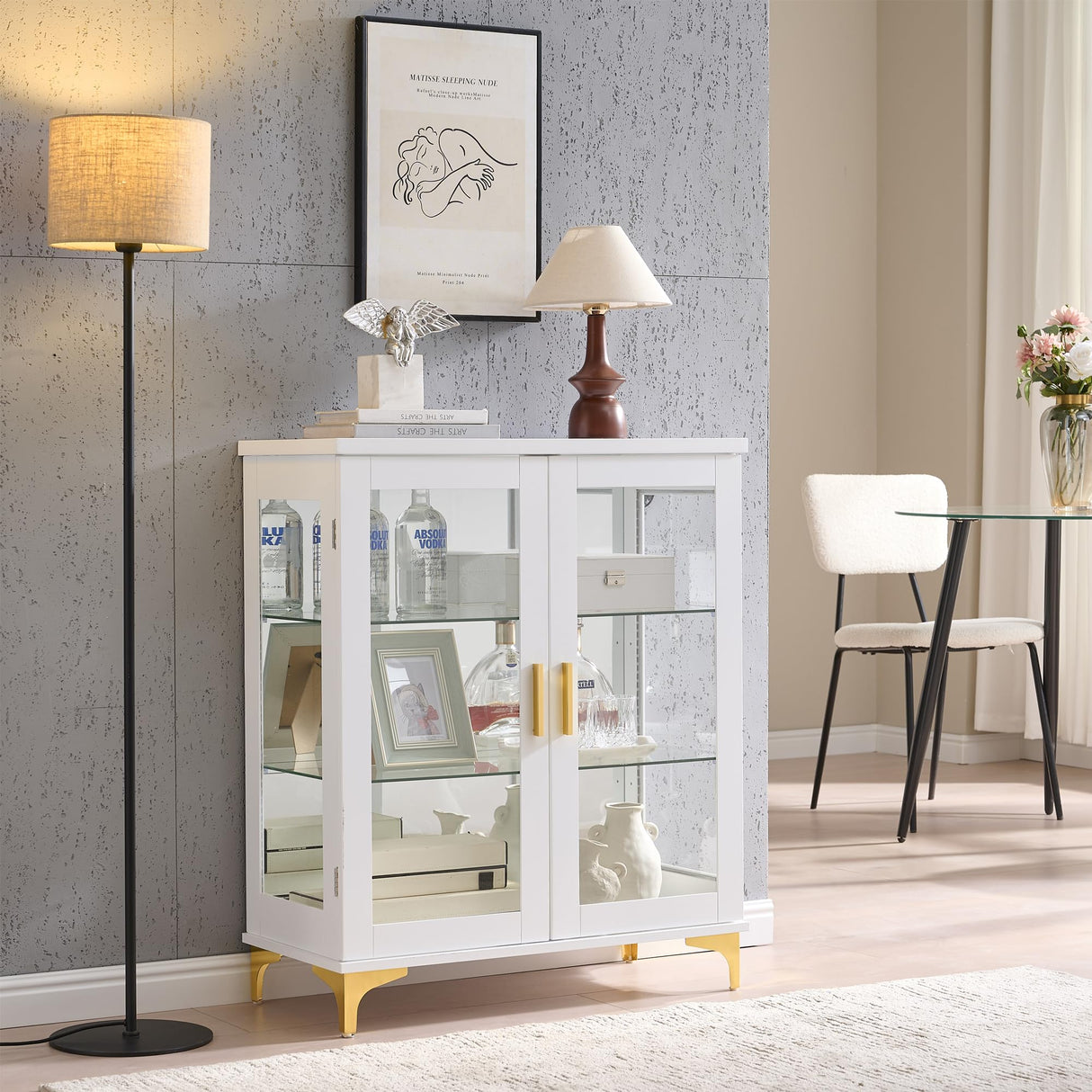 Kings Brand Furniture Modern White Buffet Display Curio Cabinet with Glass Doors and Adjustable Shelves Kings Brand Furniture