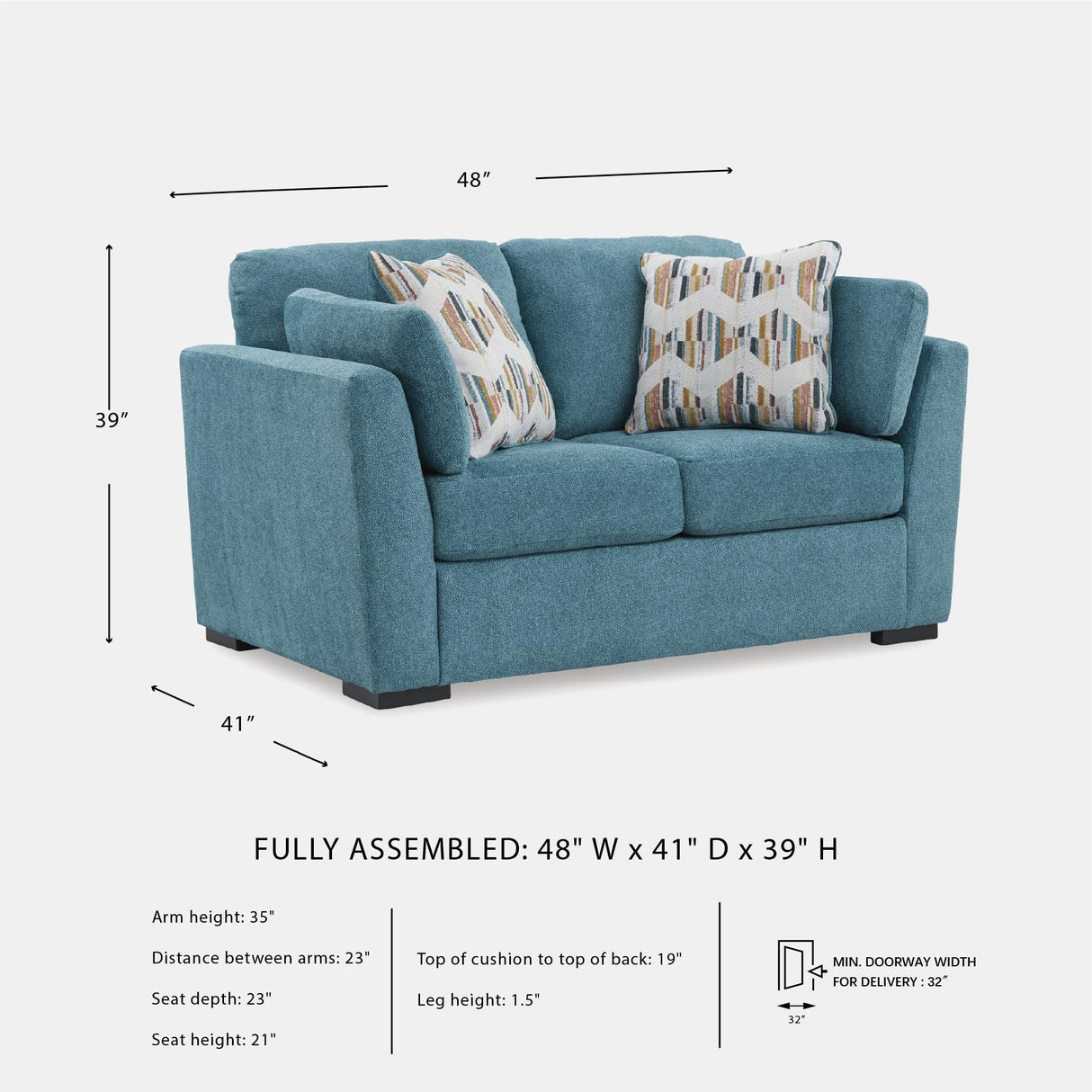 Signature Design by Ashley Keerwick Scandinavian Loveseat with 4 Toss Pillows, Blue Signature Design by Ashley