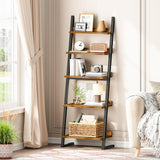 HOOBRO 5-Tier Bookcase, Narrow Ladder Shelf, Small Bookshelf, Corner Storage Shelf, Small Display Organizer for Living Room, Study, Balcony, Bedroom, Rustic Brown and Black BF150CJ01 HOOBRO