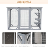 PawHut Outdoor Cat House, Catio Wooden Feral Cat Shelter, Cat Cage with Platforms, Large Enter Door, Weather Protection Asphalt Roof, 71" L, Gray PawHut