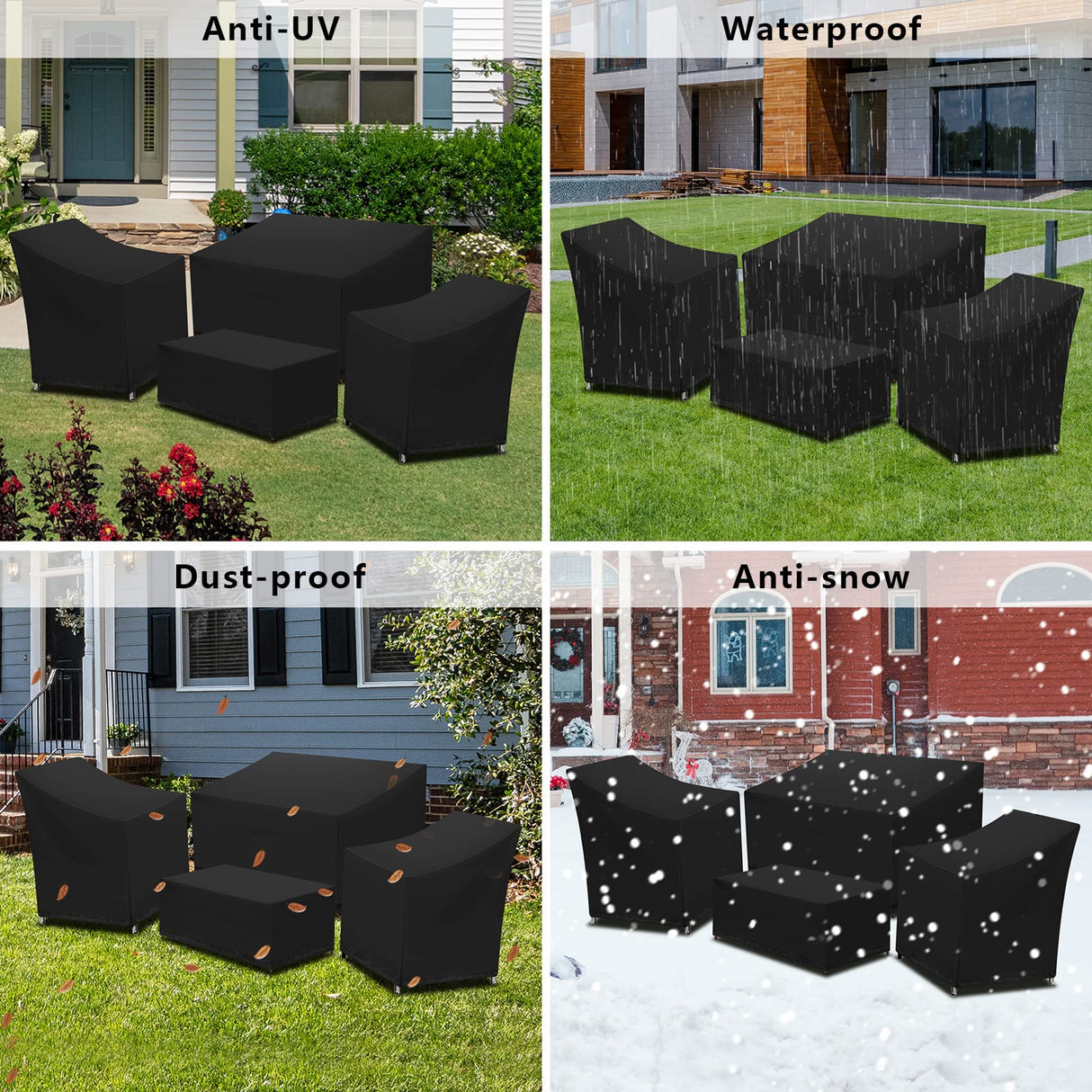 Kovshuiwe Patio Furniture Covers,4-Piece Outdoor Veranda Patio Garden Furniture Covers Set Waterproof - Upgraded 420D Heavy Duty Oxford Fabric Rattan Furniture Cover for Chair Sofa(Black) Kovshuiwe