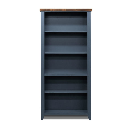 Bridgevine Home Nantucket 72-Inch Modern Farmhouse 5-Shelf Bookcase in Blue Denim and Whiskey Finish Bridgevine Home