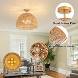 Rattan Ceiling Light Fixture, 4-Light Boho Semi Flush Mount Ceiling Light, 20" Wicker Light Fixture with Handmade Woven Cage Lampshade, Rattan Chandelier for Bedroom Hallway Nursery Kitchen Farmhouse Ledshaoyue