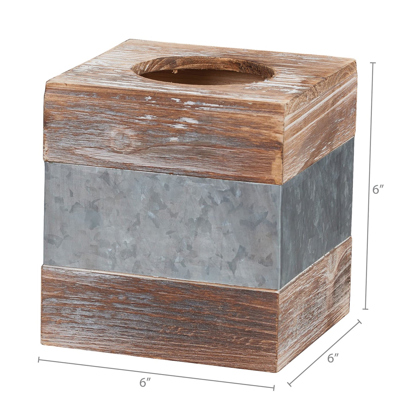 Barnyard Designs Rustic Metal and Distressed Wood Square Tissue Box Cover - Decorative Bathroom Facial Tissue Box Holder Farmhouse Country Decor 6” x 6” - WoodArtSupply