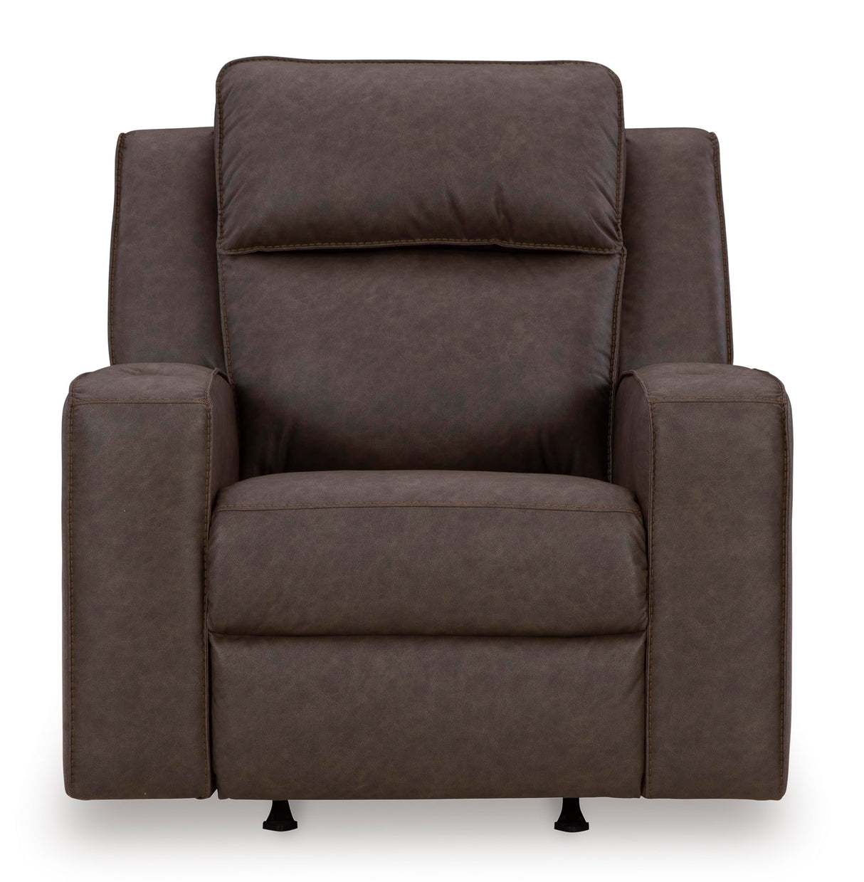 Signature Design by Ashley Lavenhorne Contemporary Faux Leather Upholstered Manual Rocker Recliner with 2 Cup Holders, Dark Brown Signature Design by Ashley