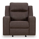Signature Design by Ashley Lavenhorne Contemporary Faux Leather Upholstered Manual Rocker Recliner with 2 Cup Holders, Dark Brown Signature Design by Ashley