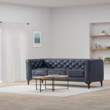 POLY & BARK Essex Leather Couch - 89-Inch Sofa with Tufted Back - Full-Grain Leather Sofa for Living Room with Feather-Down Topper - Living Room Couch - Vintage Italian Leather in Midnight Blue POLY & BARK