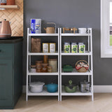 SMIBUY Ladder Shelf, 4 Tier Bamboo Bookshelf, Bathroom Storage Organizer Plant Display Stand, Freestanding Open Shelving Unit with Handles for Home Office (White) SMIBUY