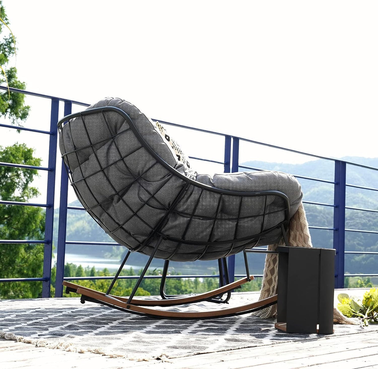 Grand patio Outdoor Rocking Chair, E-Coated Modern Cozy Lounge Rocker Chair with Cushion for Balcony Porch Patio, Gray Grand patio