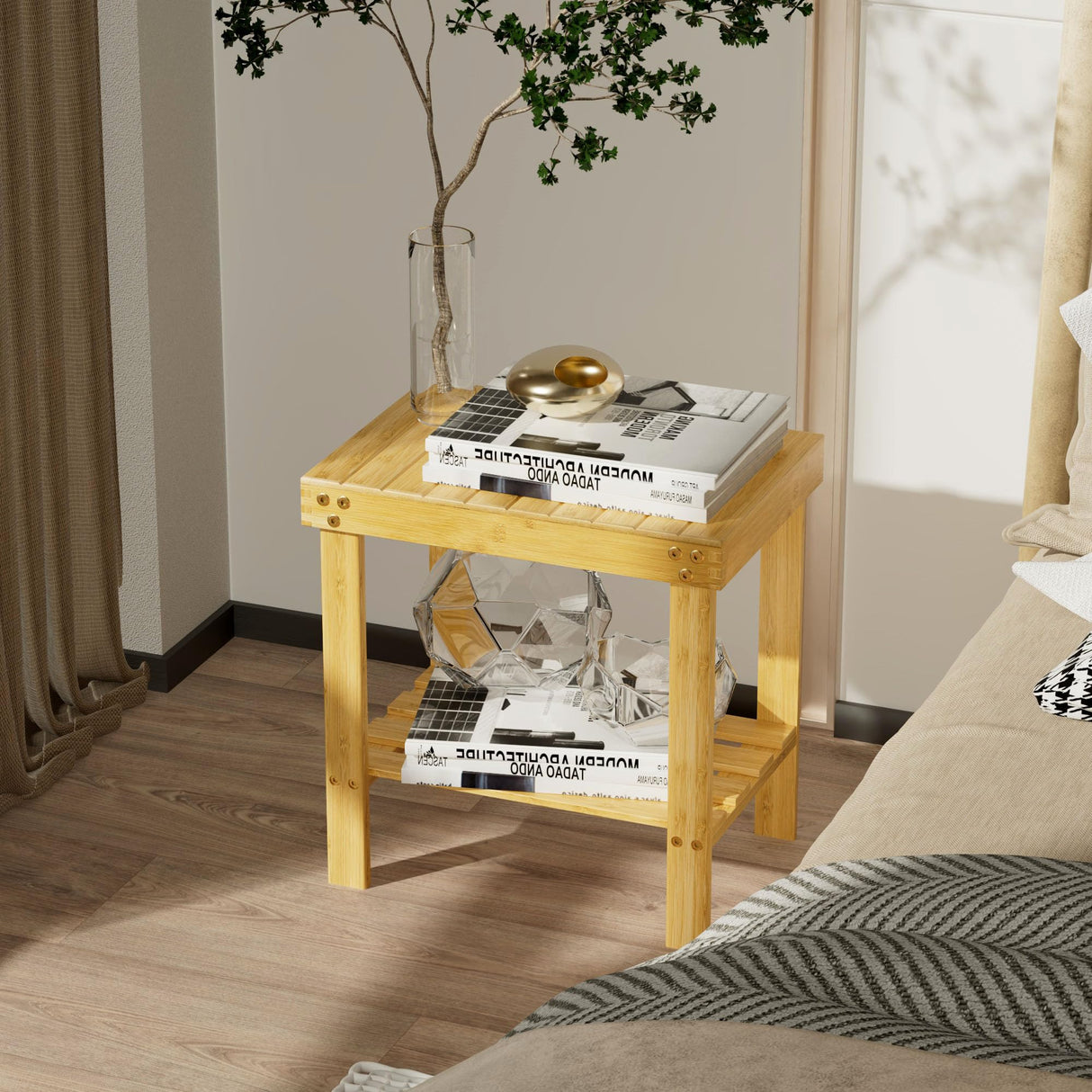 Glavbiku Bamboo Shower Bench, Shower Chair with Non-Slip Feets Storage Shelf Safe and Stable, Kids Adults Wooden Stool for Home, Bathroom, Bedside, Living Room Glavbiku