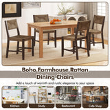 GOFLAME Wooden Dining Chairs Set of 2, Boho Farmhouse Cane Chairs with Natural Weave Seagrass Rattan Backrest & Seat, Armless Rattan Accent Chairs with Solid Wood Frame for Kitchen Dining Room GOFLAME