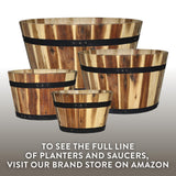 Classic Home and Garden Acacia Wood Whiskey Barrel Planter with Black Metal Band, 21in D x 12.5in H Classic Home & Garden
