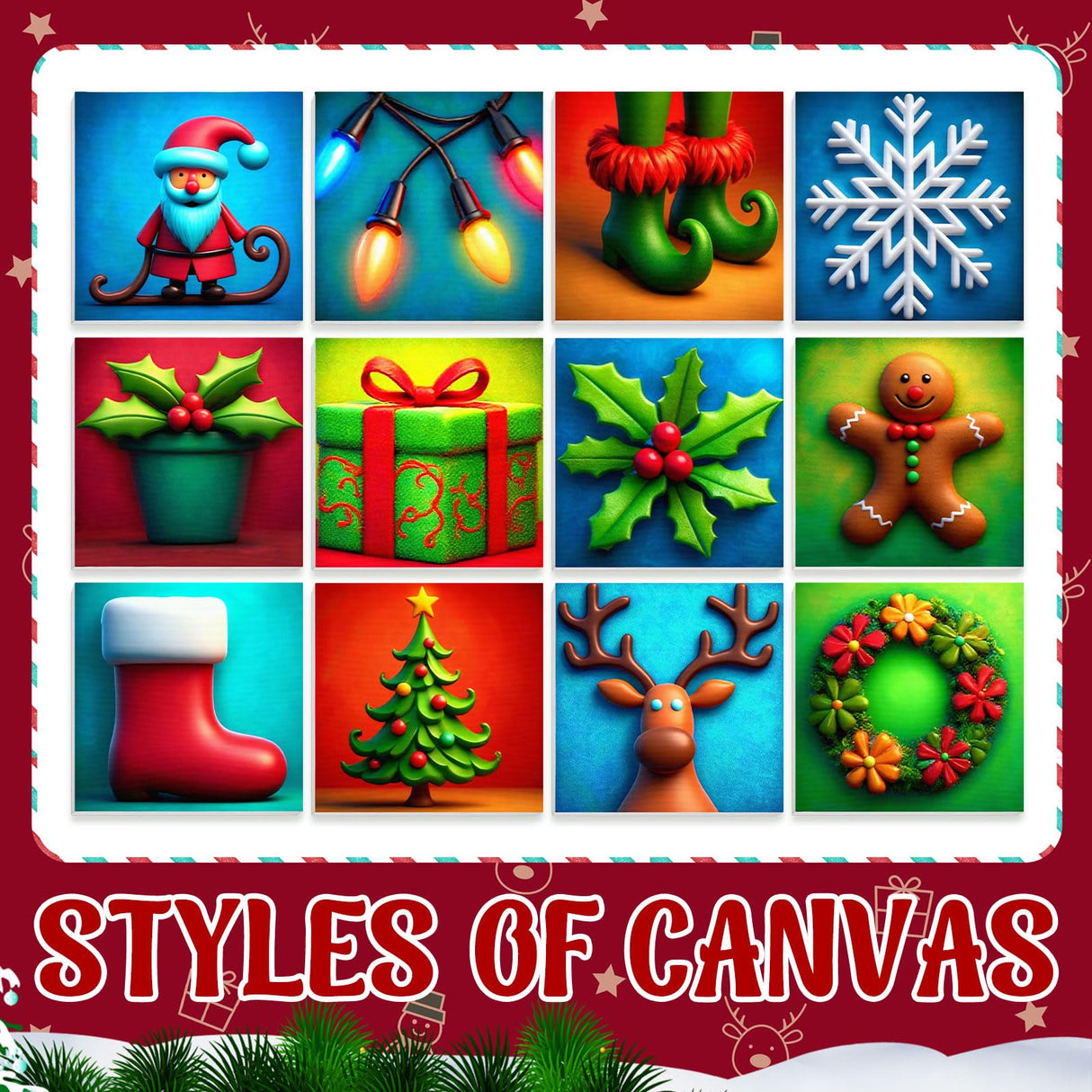 Nezyo 12 Sets Christmas Paint by Numbers Kit with Frame for Adult Beginners, Paint by Number DIY Acrylic Painting Canvas for Painting Party, Classroom Activity Birthday Gift, 8 x 8 Inch Nezyo