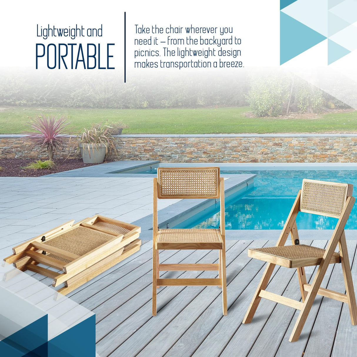 ISL Furnishings Ibiza Rattan Chair, Natural, Set of 2 – Modern Folding Rattan Chairs for Outdoor Dining, Patio, Accent Chair for Living Room and Office, Foldable Space-Saver Design ISL Furnishings