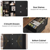 HIFIT Kitchen Pantry Buffet Cabinet with Storage and Charging Station, Farmhouse Kitchen Storage Cabinet Coffee Bar with Wine Rack|Barn Door|Microwave Stand|Door Shelves for Living Room, Black HIFIT