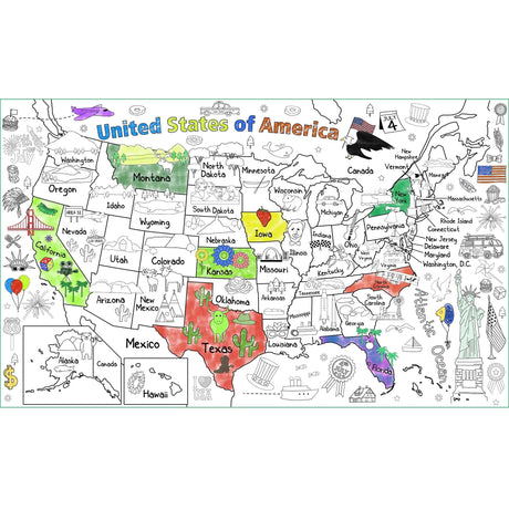 US Map Coloring Poster for Kids - 54 x 33 Inches Giant United States Coloring Map Large Paper Coloring Tablecloth for Children to Learn US States Art Drawing Table Home Classroom Activity PartyGarden