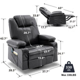 Reedvales Oversized Swivel Rocker Recliner Sofa Chair with Heat and Massage, Big Recliner Sofa Chair for Living Room, 360 Degree Swivel Single Sofa with Cup Holders and USB Port(Leather, Black) Reedvales