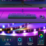 SEVEN WARRIOR L Shaped Gaming Desk with LED Lights & Power Outlets, 55” Reversible Corner Desk with Storage Shelf, Computer Desk with Monitor Stand, Gaming Table with Cup Holder, with Hooks, Black SEVEN WARRIOR