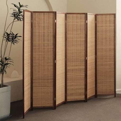 Furnnylane 6 Panel Room Divider and Folding Screen Room Divider,Bamboo Room Divider for Room Separation,67" H x 92.1" W Furnnylane