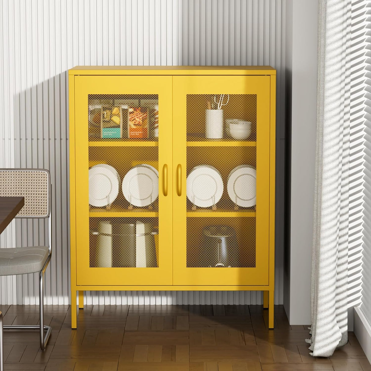 YAUWOH Metal Garage Storage Cabine with 2 Doors and 4 Adjustable Shelves - 73" Metal Display Cabinet,Metal Mesh Cabinet for Office,Home,Garage,Gym,School YAUWOH