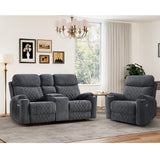 HAOMARKETS 2-Piece Power Recliner Sofa Set with Charging Port, Include Single Recliner Chair and 2-Seater Loveseat Reclining Couch with Hidden Storage and Cup Holders for Living Room, Dark Grey HAOMARKETS