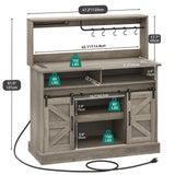 YITAHOME Buffet Cabinets with Storage, 47" Coffee Bar with Goblet Holder & Power Outlet, Farmhouse Sideboard Cabinets with Sliding Barn Doors for Kitchen, Living Room (Rustic Grey Oak) YITAHOME