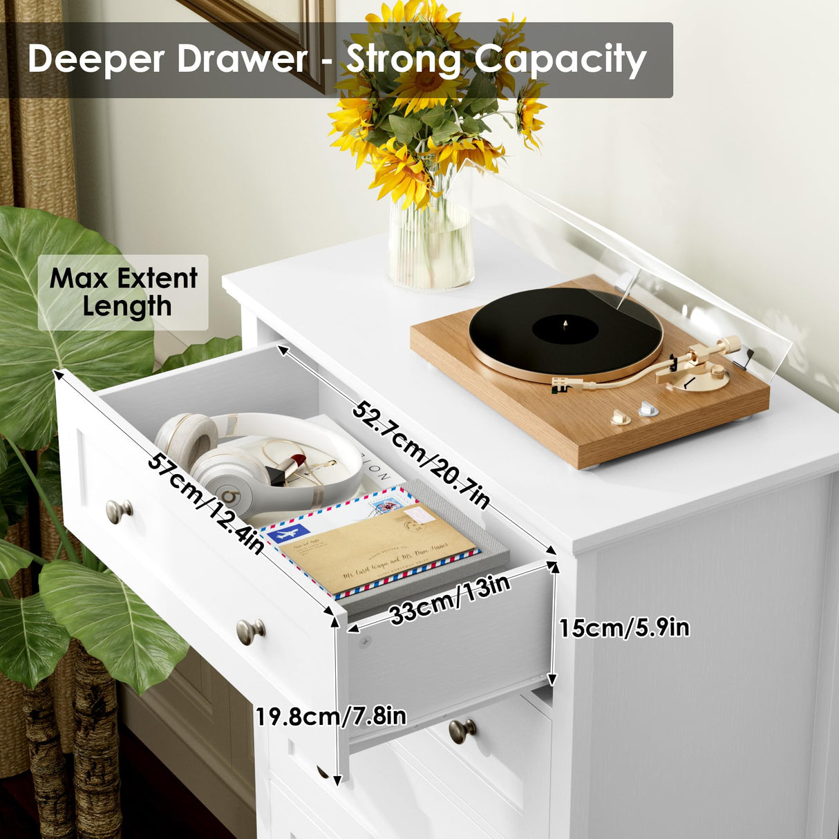 FACBOTALL 6 Drawer Dresser, 56" Tall White Dresser with Mental Double Handles, Chest of Drawers Cabinet for Hallway Living Room FACBOTALL