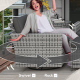 Outsunny 6 Piece Patio Furniture Set with Rattan 3-seater Sofa, Swivel Rocking Chairs, Footstools, Table, Outdoor Conversation Set for Backyard, Lawn and Pool, Mixed Gray Outsunny