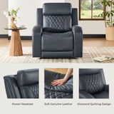 CHITA Genuine Leather Recliner Chair for Adults with Adjustable Power Headrest, Lay Flat Power Recliner with Slide-Out Cupholders & USB/Type-C Ports, Living Room Chair, Navy Blue CHITA