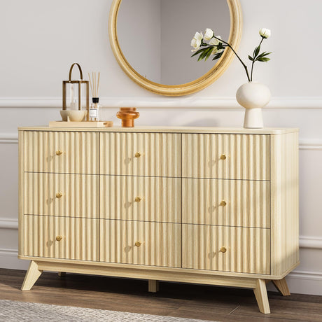 Curlaky Fluted 9 Drawer Dresser for Bedroom - 52.8" Modern Chests of Drawer for Storage, Curved Corner Design, Large Dressers for Closet, Wood Dresser Organizer for Bedroom, Living Room, Hallway Curlaky