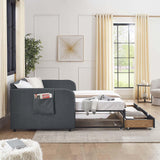 Antetek 80.5" Daybed with Drawer, Modern Button Tufted Linen Day Bed with Trundle Bed Twin to King, Upholstered Daybed Frame w/Storage Pocket for Bedroom, Living Room, No Box Spring Needed, Dark Grey Antetek