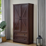 SOOWERY Cherry Wood Dresser for Bedroom, 2 Drawers Farmhouse Wood Wardrobe with Multiple Storage, 71 Inches Tall Armoire for Bedroom, Living Room, Hallway SOOWERY