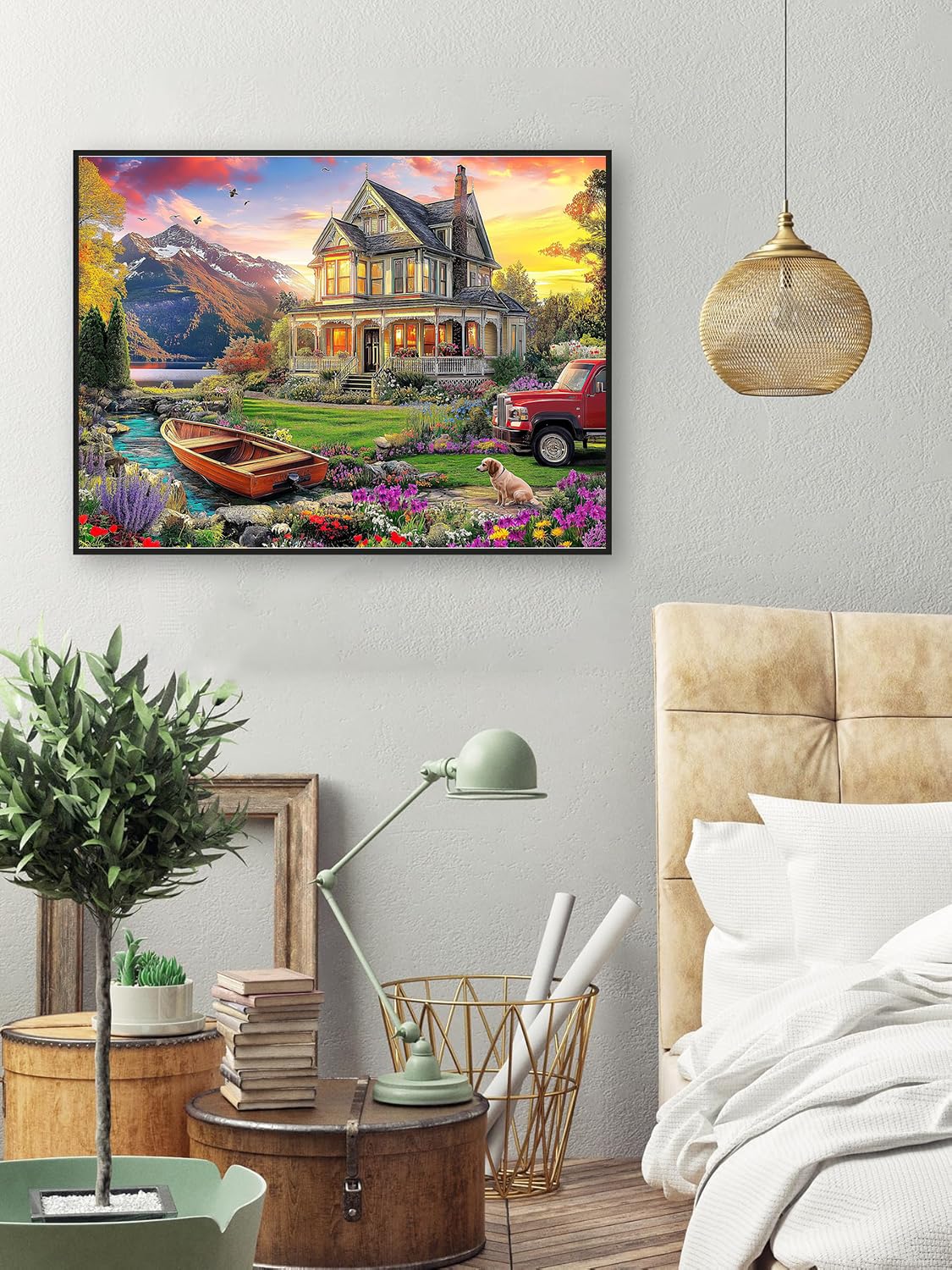 Diamond Art Kits for Adults,5D Countryside Diamond Painting Landscape Diamond Art Diamond Painting Kits for Adults,DIY Round Full Drill Painting with Gem Art Craft Kits for Home Wall Decor 12x16inch EIBEILI