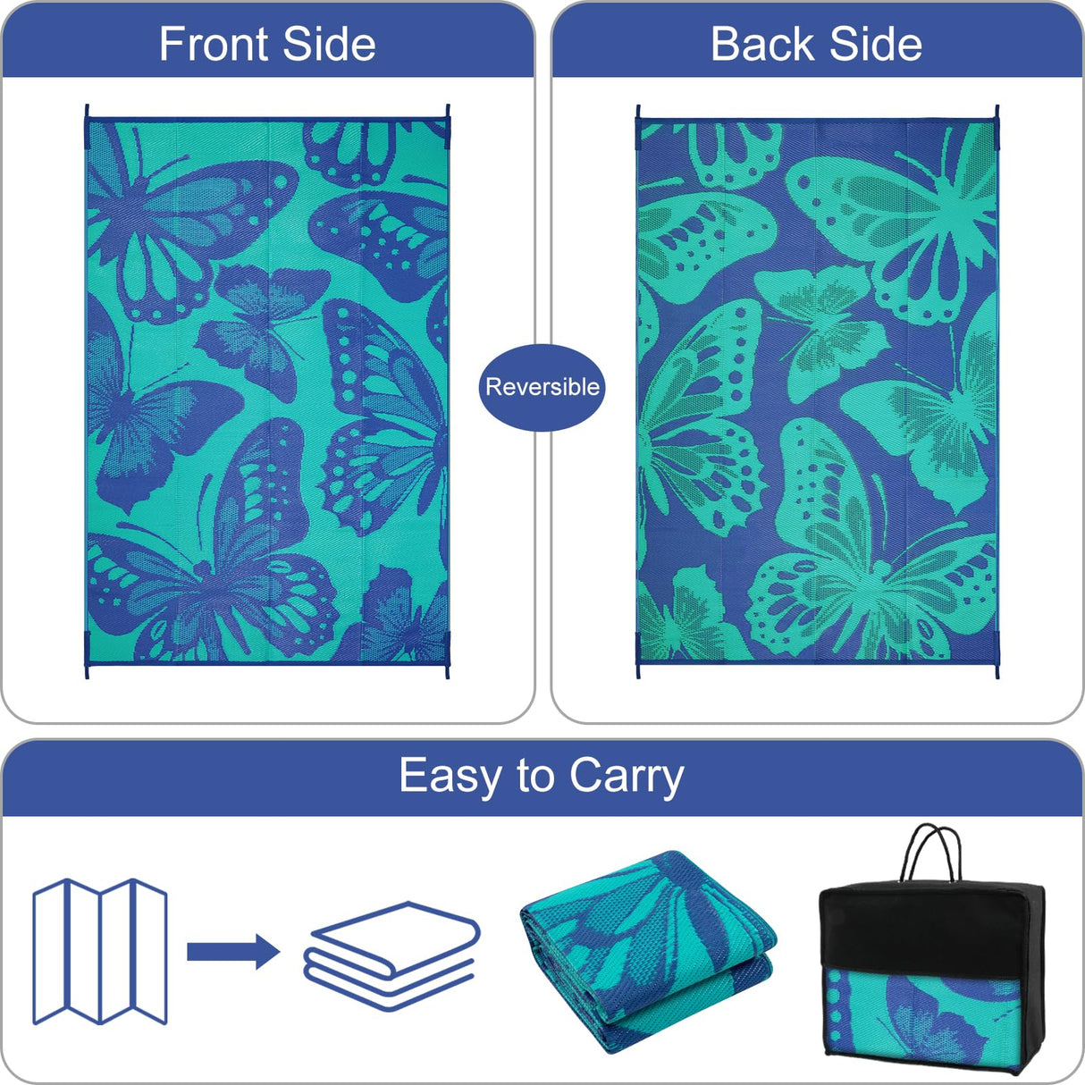 Uphome Outdoor Rug Waterproof 6x9 ft, Patio Plastic Straw Rugs for RV Camping, Reversible Butterfly Mat Outside, Indoor Outdoor Floor Carpet for Back Yard Deck Balcony Porch Beach Picnic Uphome